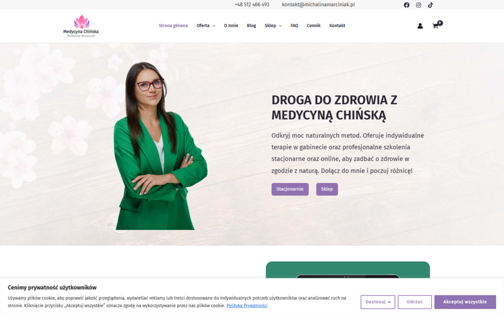 Zrzut ekranu strony głównej – realizacja Michalina Marciniak